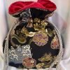 BOLSA LIZA DALBY EM TECIDO JAPONÊS DE ALGODÃO PRETO DOURADO COM SEDA NA PARTE DE TRÁS