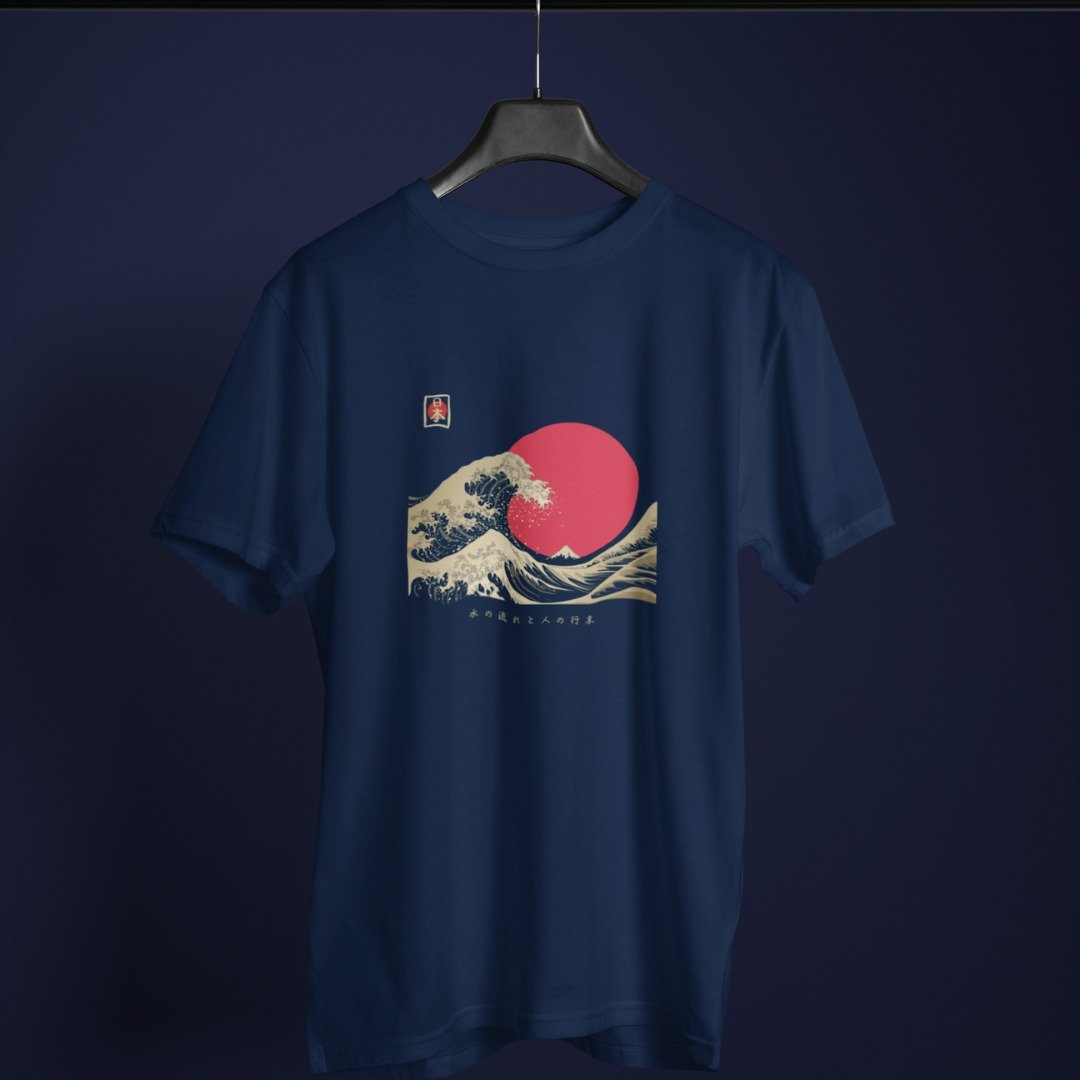 T-shirt japonesa Onda Dourada e Sol Nascente