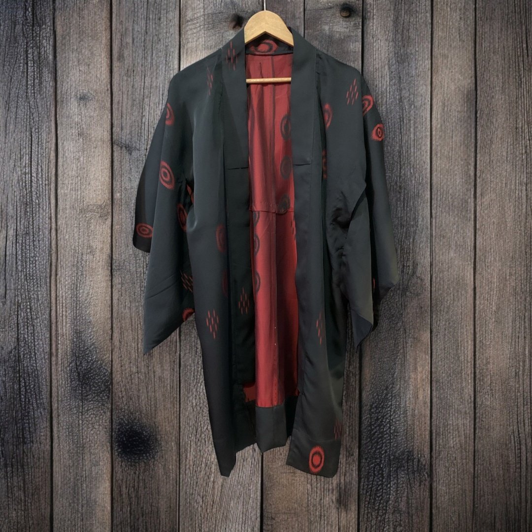 Kimono Haori i svart & vinrött