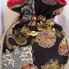BOLSA LIZA DALBY EM TECIDO JAPONÊS DE ALGODÃO PRETO DOURADO COM SEDA NA PARTE DE TRÁS