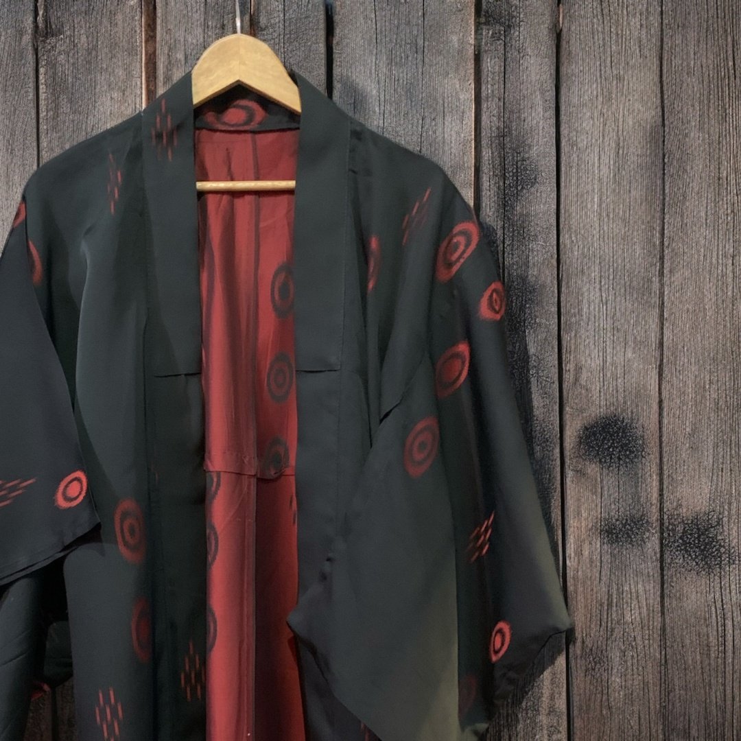 Kimono Haori i svart & vinrött