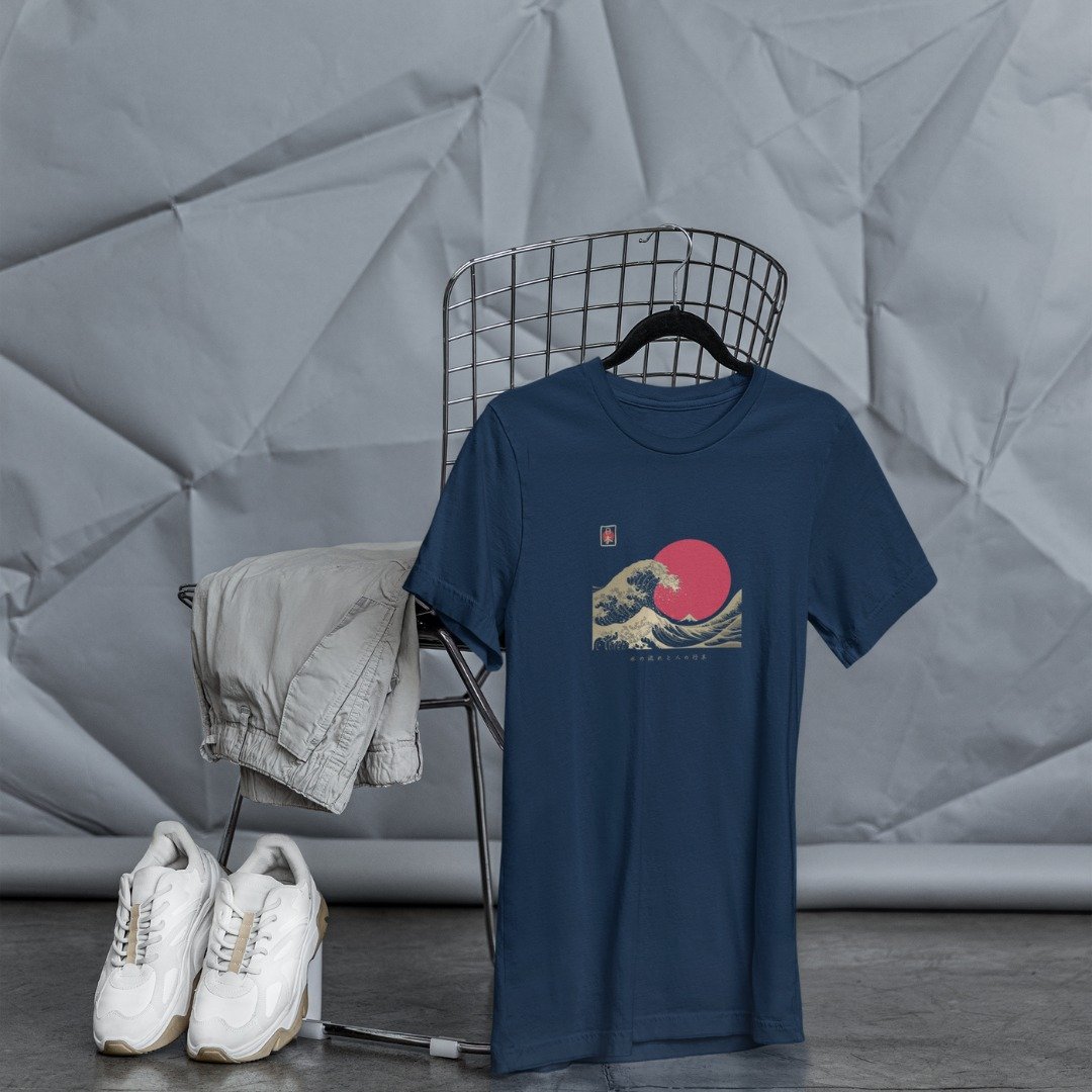 T-shirt japonesa Onda Dourada e Sol Nascente