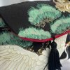 TSURU TORI 鶴鳥 BOLSO EN TELA JAPONESA DE ALGODÓN NEGRO CON DETALLES EN COLOR DORADO Y VERDE
