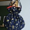 IWASAKI FUROSHIKI 風呂敷 , BLUE MARINE WITH GOLDEN FLOWERS POUCH