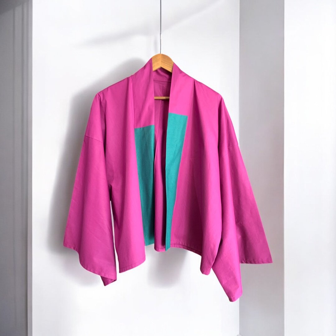 Haori corto fucsia con mangas yukata