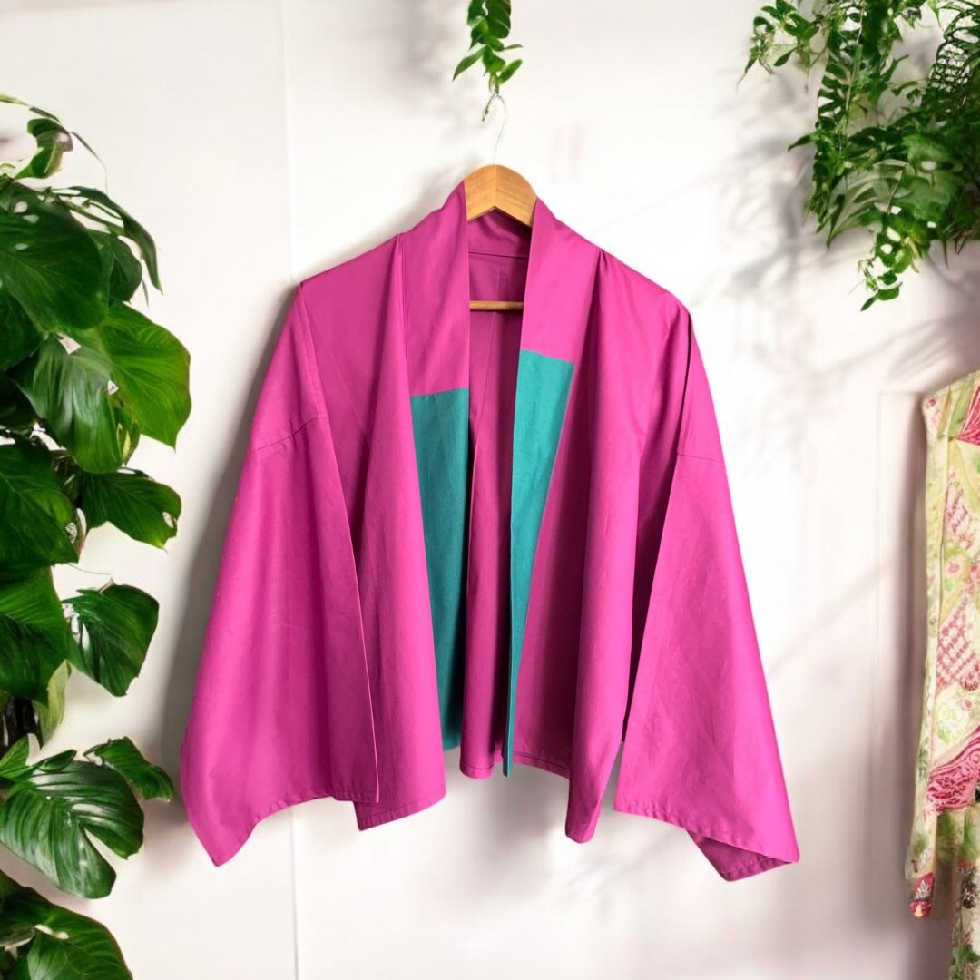 Haori corto fucsia con mangas yukata
