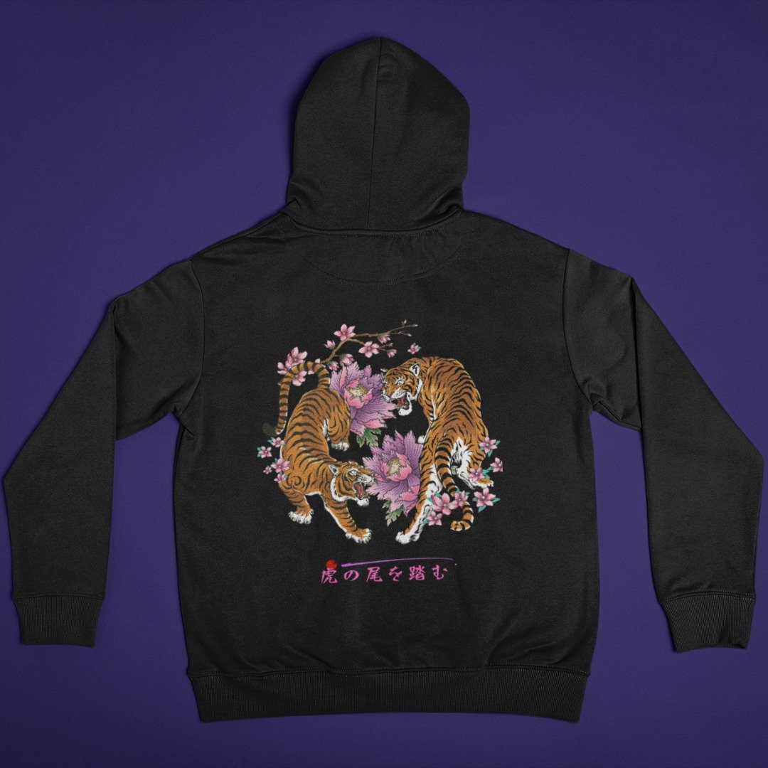 Japanese Hoodie Black Tiger and Lillys