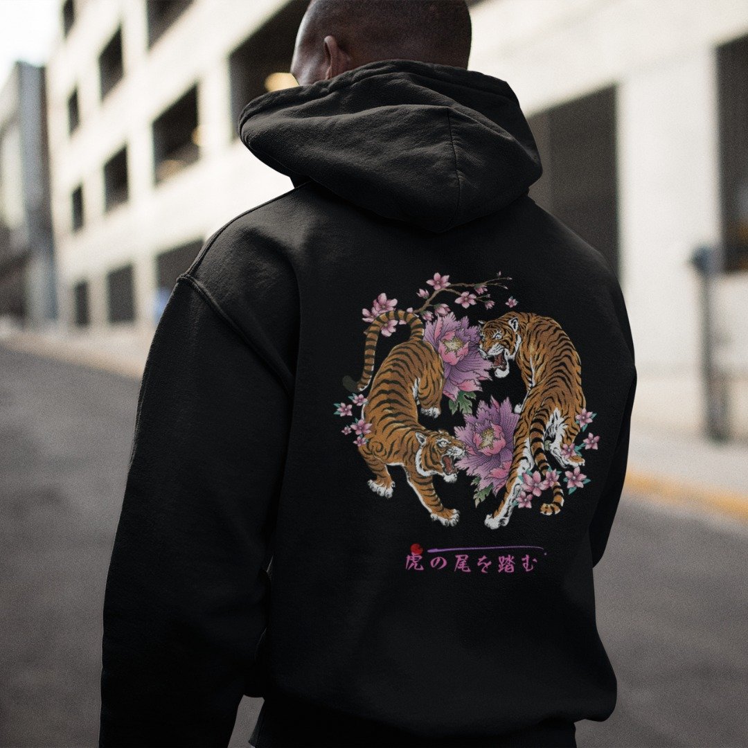 Japanese Hoodie Black Tiger and Lillys