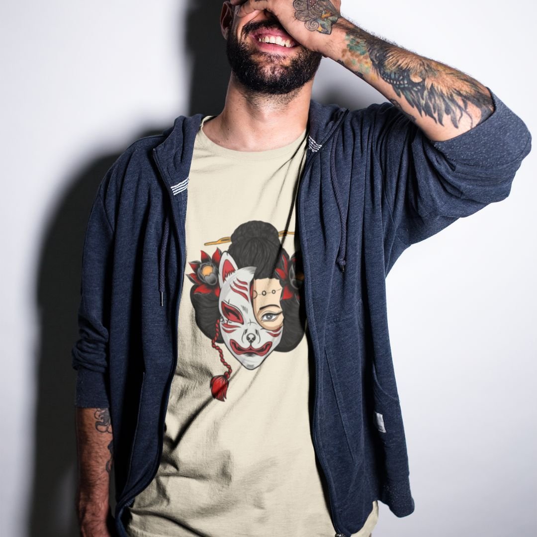 Maglietta giapponese Blossom Geisha e Neko Tee Beige
