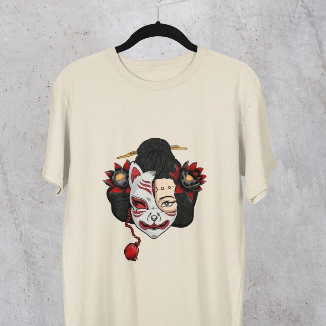 Maglietta giapponese Blossom Geisha e Neko Tee Beige