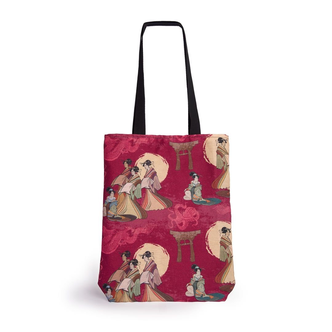 JAPANESE HANDMADE RED TOTE BAG IN CANVA FABLIC WITH LINING