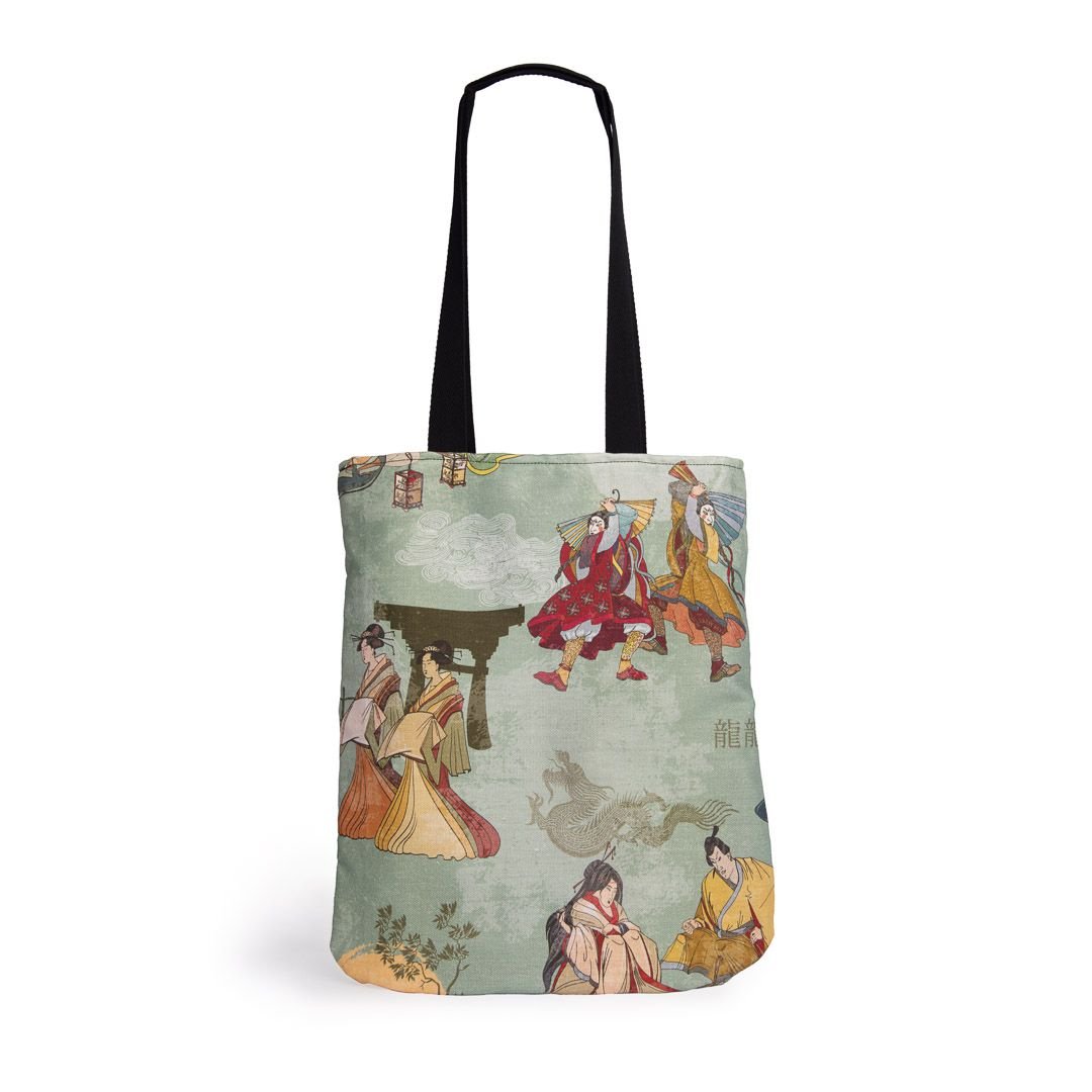 JAPANESE STYLE HANDMADE GREEN TOTE BAG WITH LINING