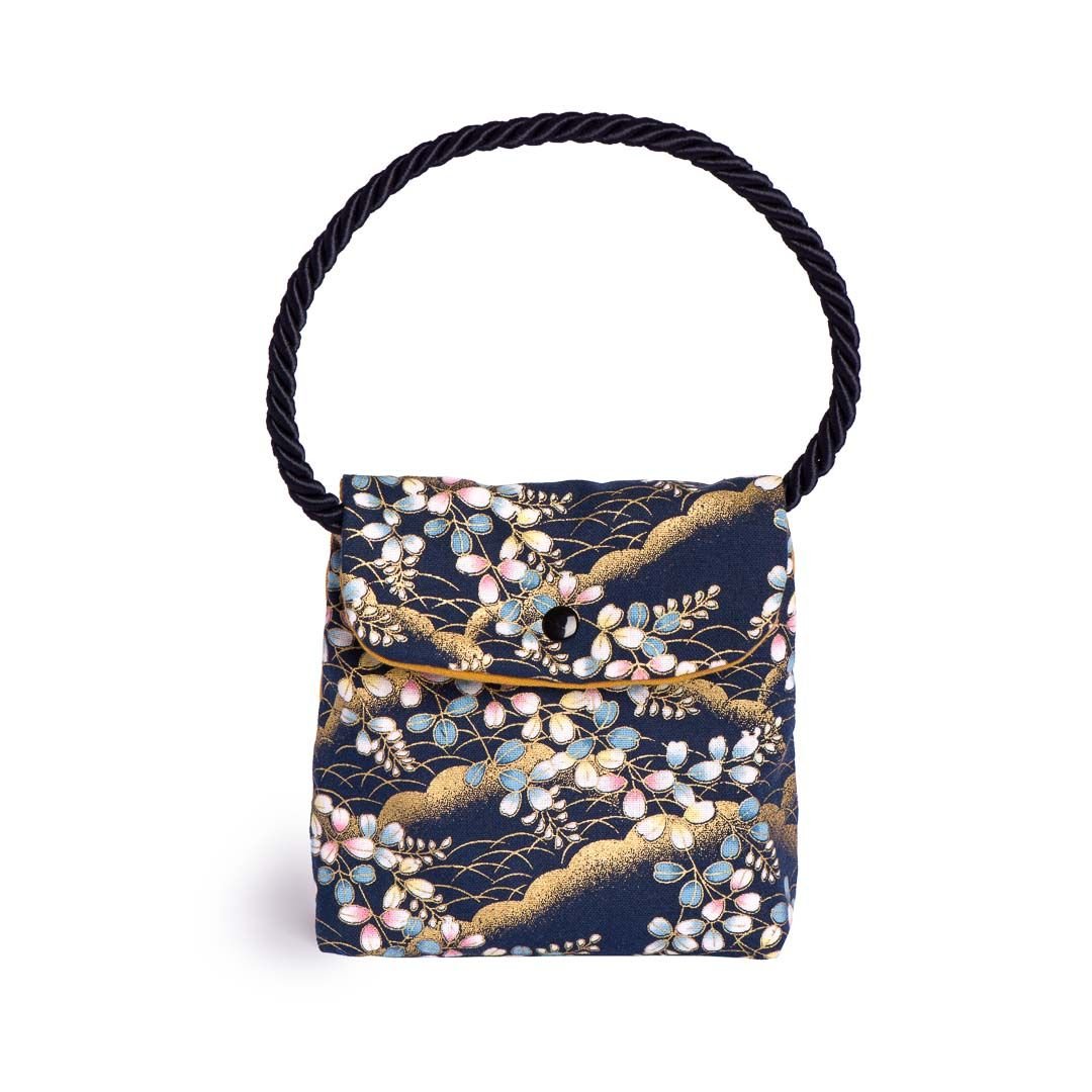 BLUE  MINI PURSE COTTON FABRIC WITH FLOWERS