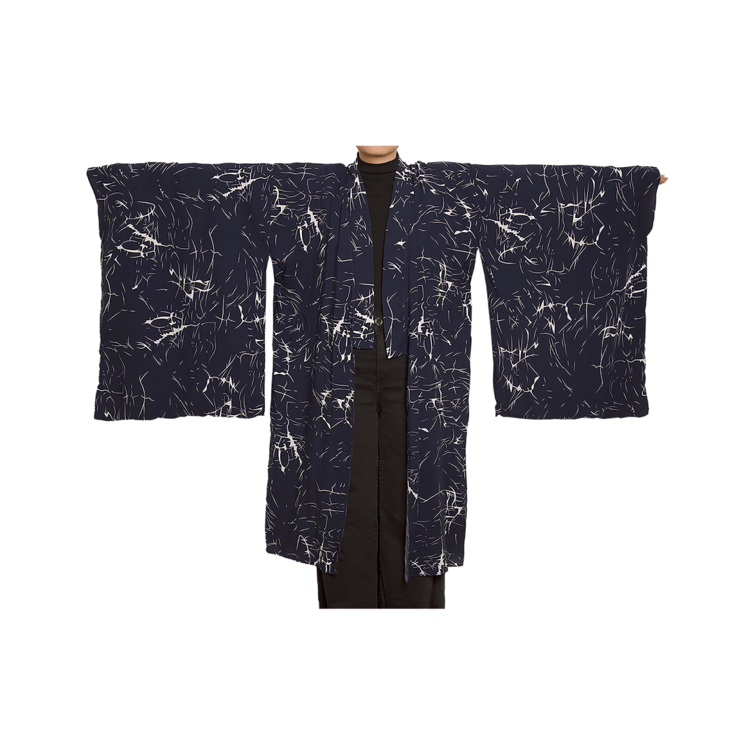 DJUPBLÅ MED VITA RÄNDER KIMONO 100% BOMULL