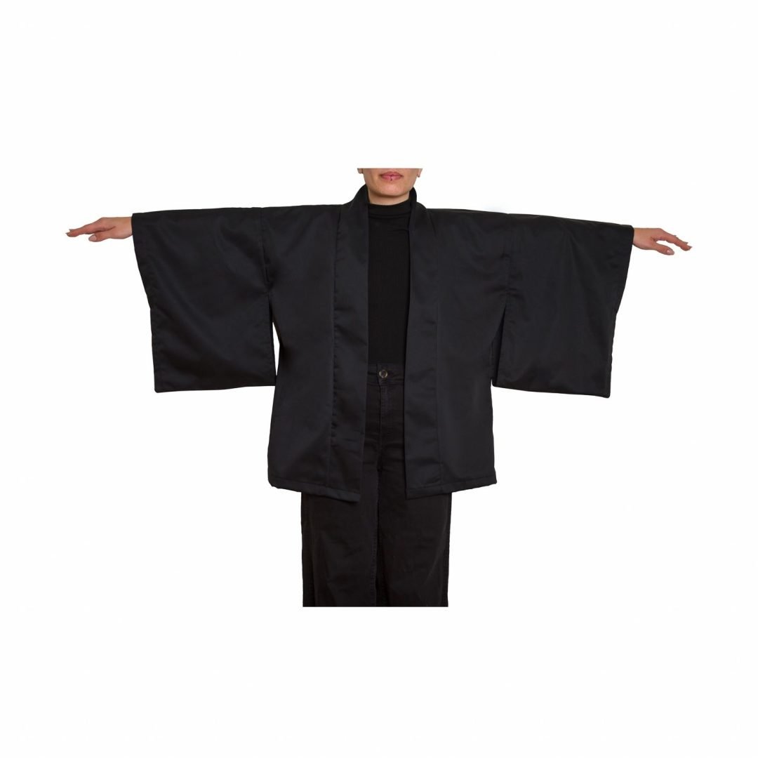 HAORI IN BLACK GABARDINE FABRIC