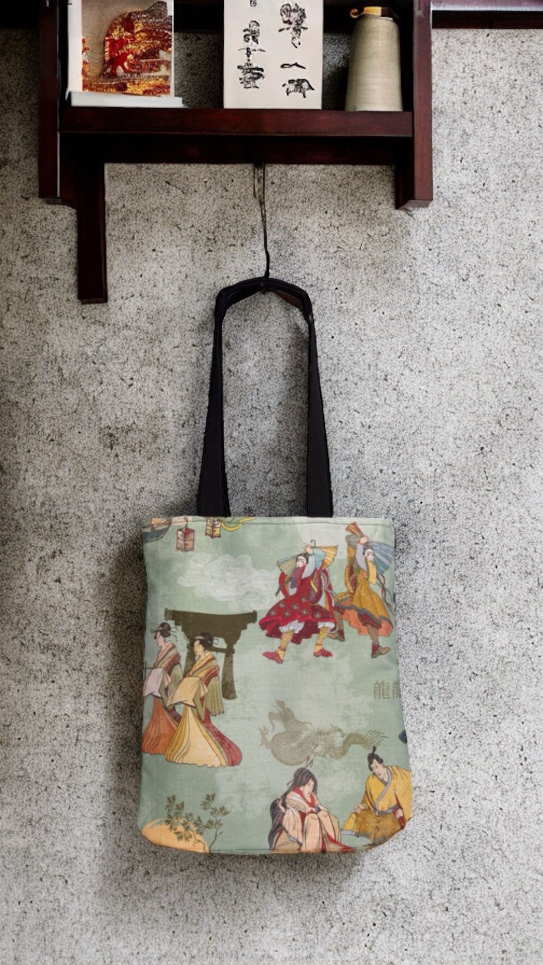 JAPANESE STYLE HANDMADE GREEN TOTE BAG WITH LINING