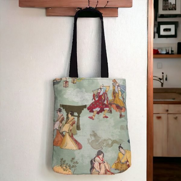JAPANESE STYLE HANDMADE GREEN TOTE BAG WITH LINING