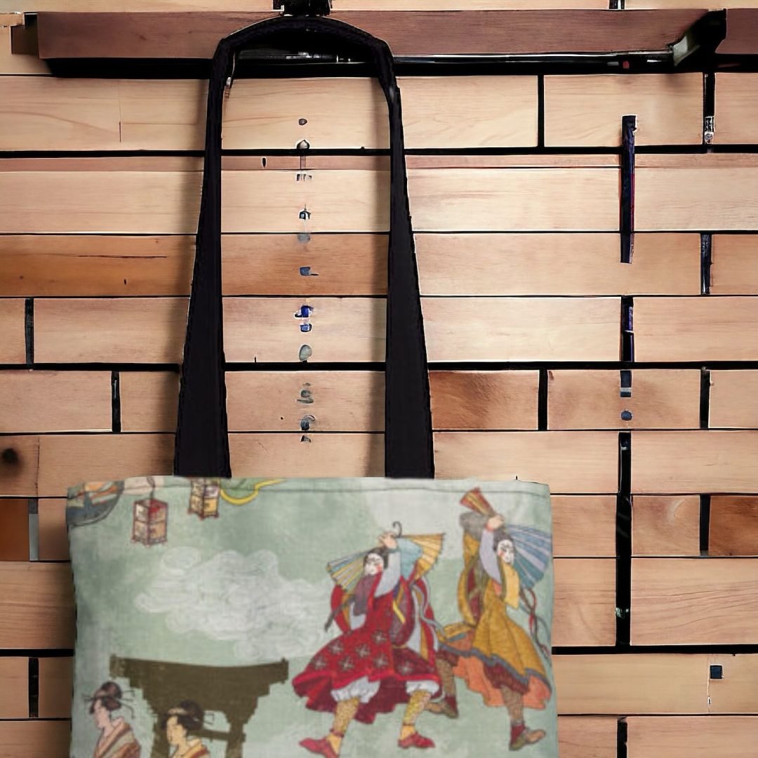 JAPANESE STYLE HANDMADE GREEN TOTE BAG WITH LINING