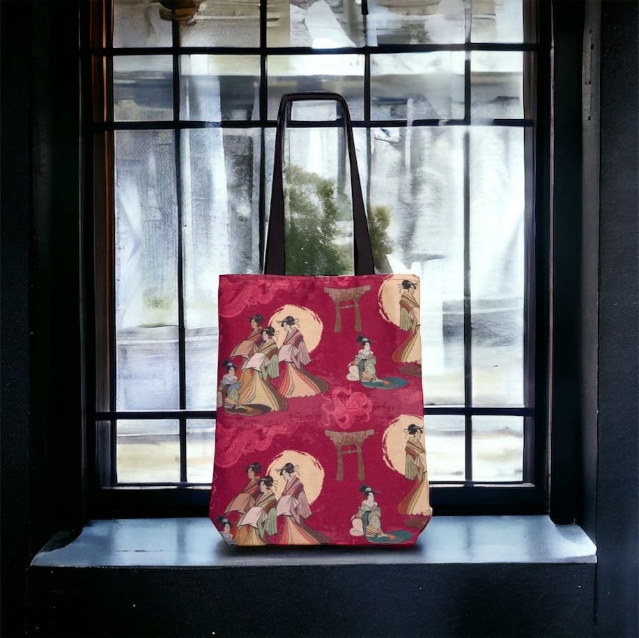JAPANESE HANDMADE RED TOTE BAG IN CANVA FABLIC WITH LINING