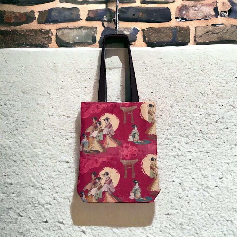 JAPANESE HANDMADE RED TOTE BAG IN CANVA FABLIC WITH LINING