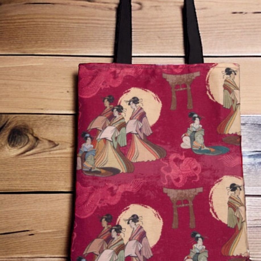 JAPANESE HANDMADE RED TOTE BAG IN CANVA FABLIC WITH LINING