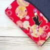 Plånbok i blå denim och japansk med svart katt