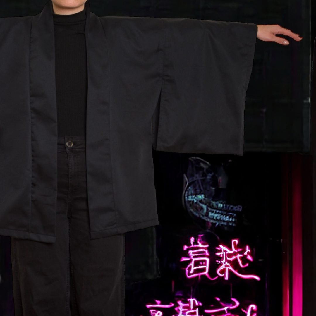 HAORI IN BLACK GABARDINE FABRIC