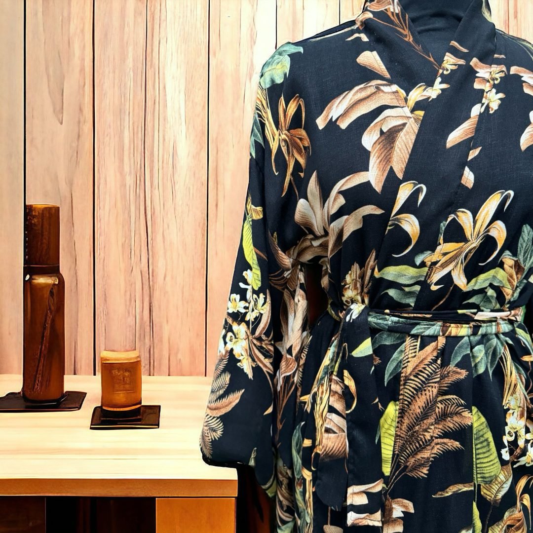 Kimono en lin et viscose avec manches Yukata
