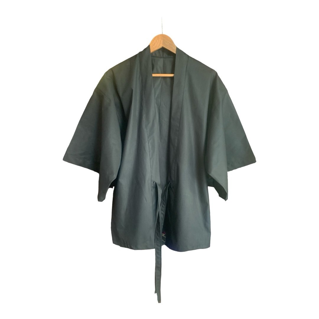 Kimono Haori with ribbon in Black Gabardine