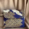 TSURU TORI 鶴鳥 PURSE BAG IN DEEP BLUE COTTON JAPANESE FABRIC WITH GOLDEN AND BLACK COLORED DETAILS