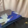 TSURU TORI 鶴鳥 PURSE BAG IN DEEP BLUE COTTON JAPANESE FABRIC WITH GOLDEN AND BLACK COLORED DETAILS